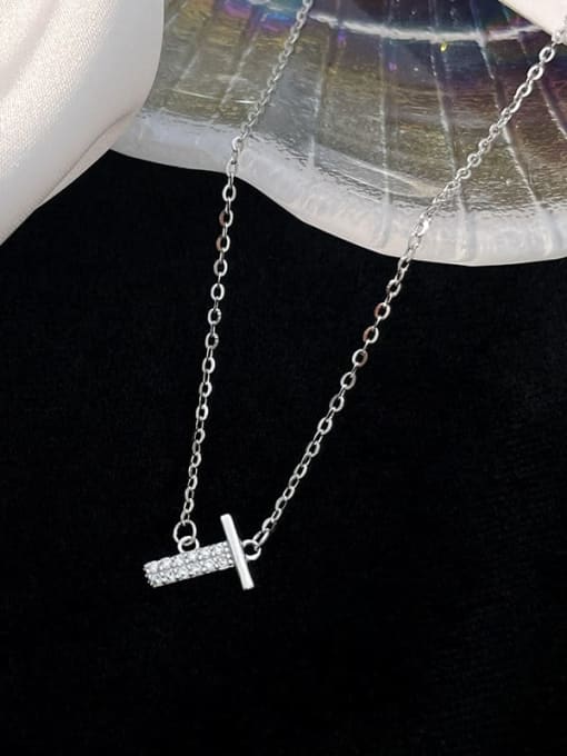 NS1000 [Silver Plated Platinum T] 925 Sterling Silver Cubic Zirconia Letter Minimalist Necklace